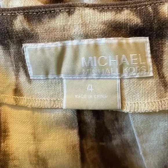 Michael Kors Womens 4 Brown Tie Dye 100% Linen Skirt Pleat Side Zip Knee Length - Picture 4 of 9